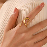 DAIIIBABYYY  -  Fashion Gold Color Stainless Steel Open Rings for Women Man Vintage Metal Geometric Hollow Adjustable Rings Party Jewelry