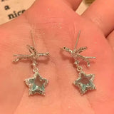 Daiiibabyyy Exquisite Blue Star Shaped Crystal Stud Earrings for Women Personalized Stylish Daily Accessories Party Jewelry Birthday Gifts