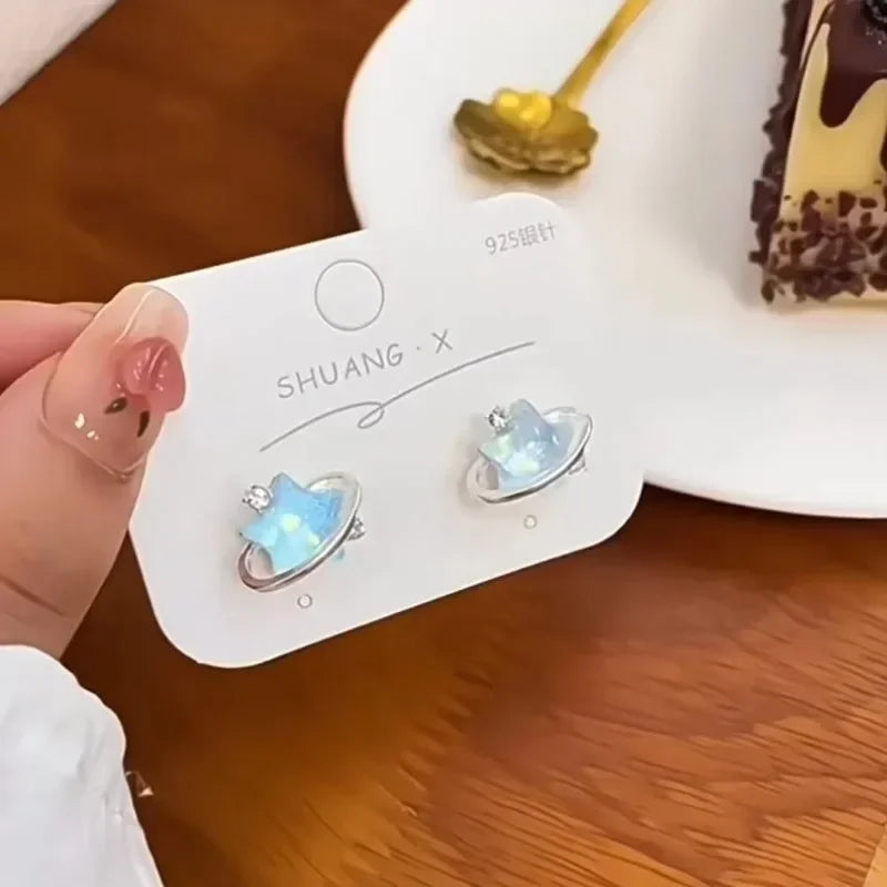 DAIIIBABYYY  -  New Temperament Blue Star Surround Acrylic Resin Stud Earrings for Women Girls Charm Five-pointed Star Crystal Jewelry Wholesale