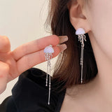 Daiiibabyyy Lovely Deep-Sea Jellyfish Elves Long Tassel Drop Earrings Mini Star Transparent Crystal Chain Earrings Women Jewelry Gifts