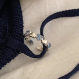DAIIIBABYYY  -  Blue Zircon Love Heart Rings For Women Girls Fashion Temperament Sweet Elegant Gentle Romantic Anniversary Jewelry Gifts