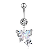 DAIIIBABYYY  -  Punk Butterfly Belly Button Rings Stainless Steel Dangle Zircon Dangle For Women Belly Navel Rings Body Belly Piercing Jewelry