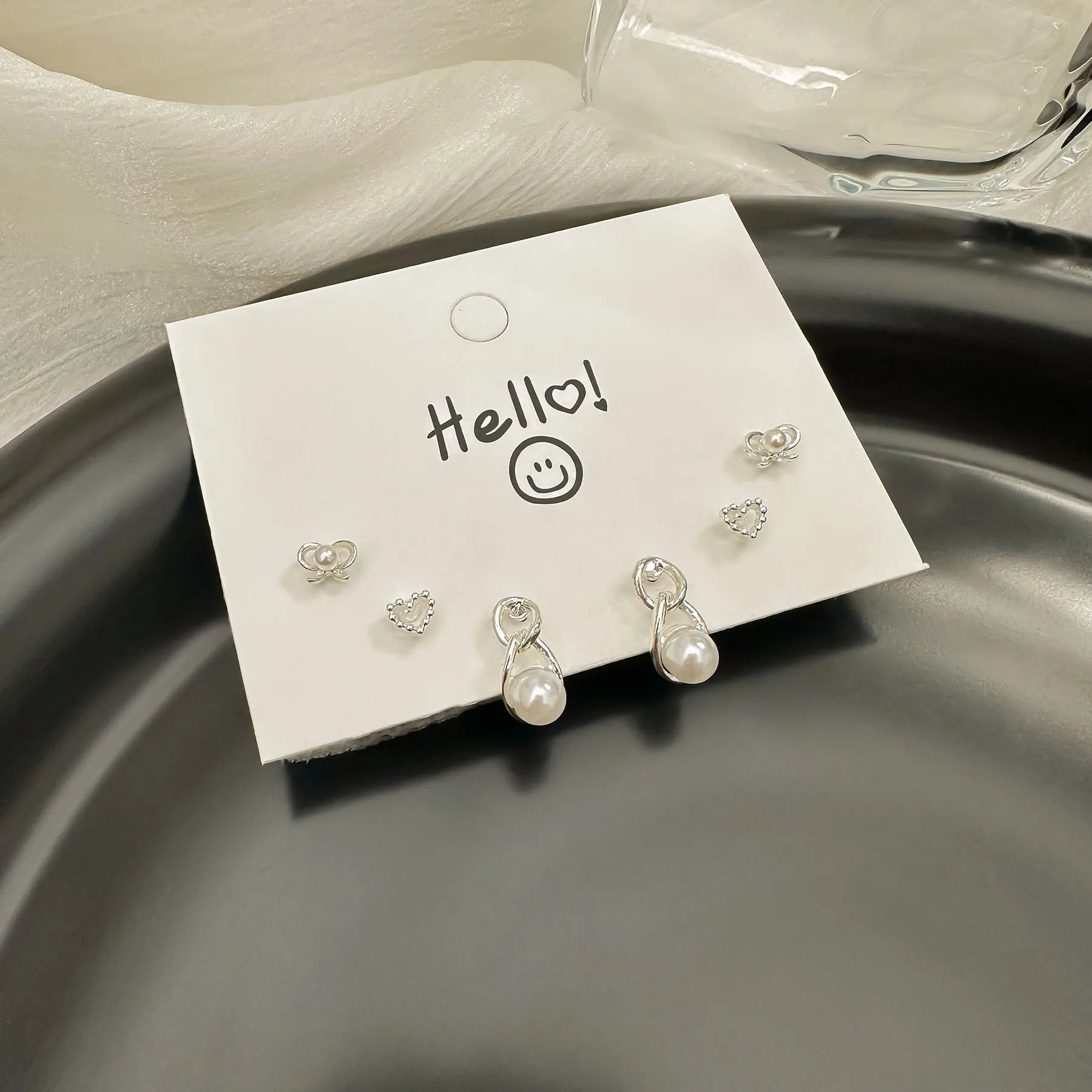 DAIIIBABYYY  -  Silver Plated Needle Luxury Stud Earrings Set for Women Fashion Rhinestone Heart Pearl Bow Star Earring Wedding Jewelry