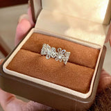 DAIIIBABYYY  -  Lace Flower Zircon Rings For Women Girls Simple Trendy Gentle Exquisite Creative Elegant Sweet Anniversary Jewelry Gifts
