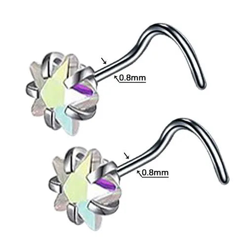 DAIIIBABYYY  -  2PC Fashion Stainless Steel Crystal Nose Septum Piercing Studs 20G Mini Nose Ring Earrings Studs Body Piering Jewelry for Women