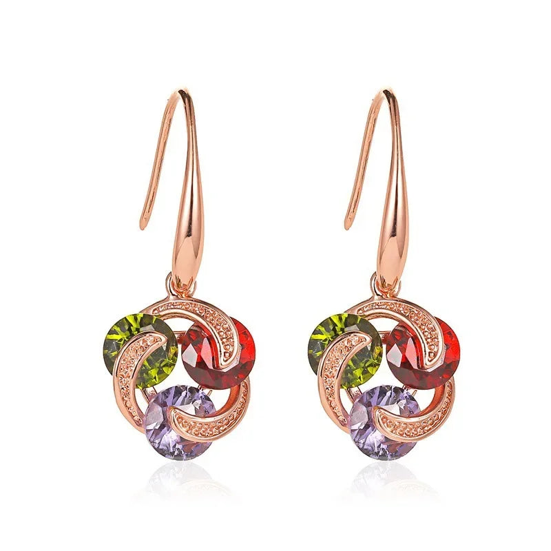 DAIIIBABYYY  -  Fashion Sparkling Colorful Cubic Zirconia Pendant Earrings Multicolor Stone Leaves Rose Gold Charming Pendant Earrings Jewelry