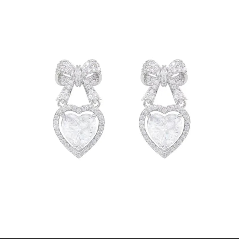 DAIIIBABYYY  -  Korean Elegant Rhinestone Bowknot Drop Earrings For Women Fashion Heart Crystal Pendientes Party Jewelry Gifts