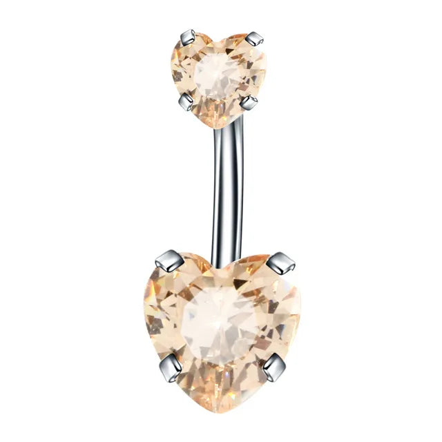DAIIIBABYYY  -  Fashion Zircon Heart Belly Button Piercing for Women Stainless Steel Long Flower Pendant Navel Rings Piercing Ombligo Jewelry