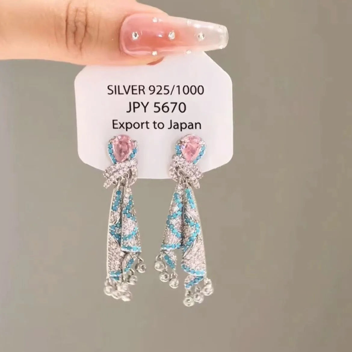 Daiiibabyyy  Luxury New Dangle Earrings With Color Stones Creative Fashion Blue Pink Zircon Knot Tassel Earings