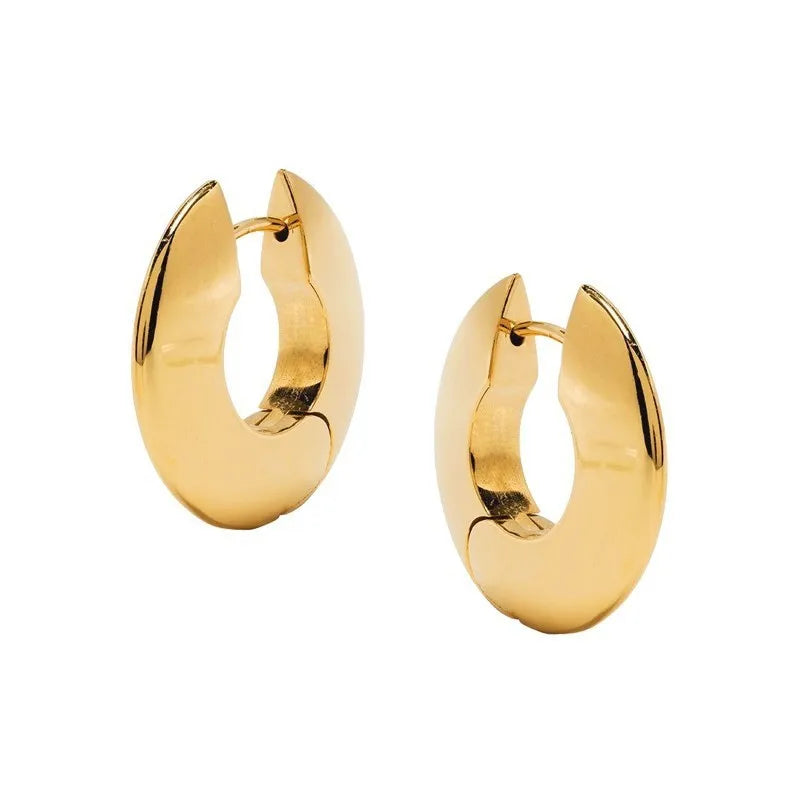 Daiiibabyyy  New Design Round Metal Hoop Earrings Simple Stylish Thick Brass Hollow Circle Earring Ear Buckle Minimalist Trend Daily Earrings