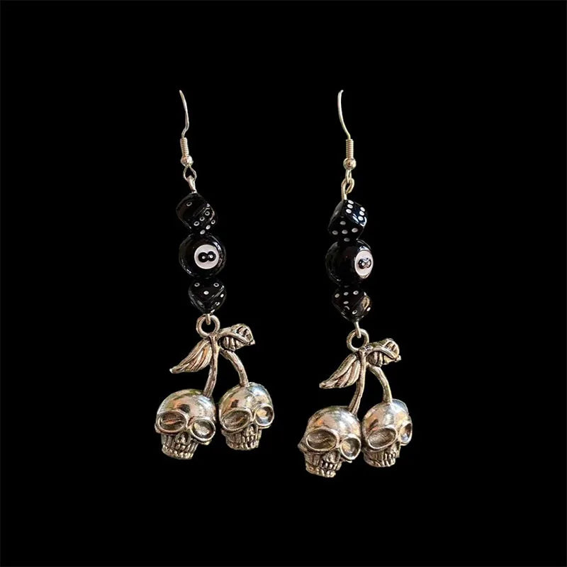 DAIIIBABYYY  -  handmade skull lucky cherry cherries grunge earrings eight balls black dice