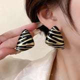 DAIIIBABYYY  -  New Vintage Zebra Enamel Triangle Drop Earrings for Women Maillard Style Brown Geometry Fashion Temperament Female Ear Jewelry
