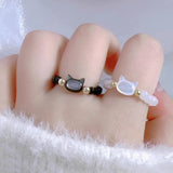 DAIIIBABYYY  -  Natural Moonstone Obsidian Rings Beads Minimalist Fidget Ring Women Handmade Cute Black White Cat Ring Party Accessories Jewelry