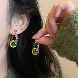 DAIIIBABYYY  -  Retro Colorful Green Bead Earrings Ethnic Style Safety Buckle Design Light Luxury Artistic Popular Earrings Women's Jewelry