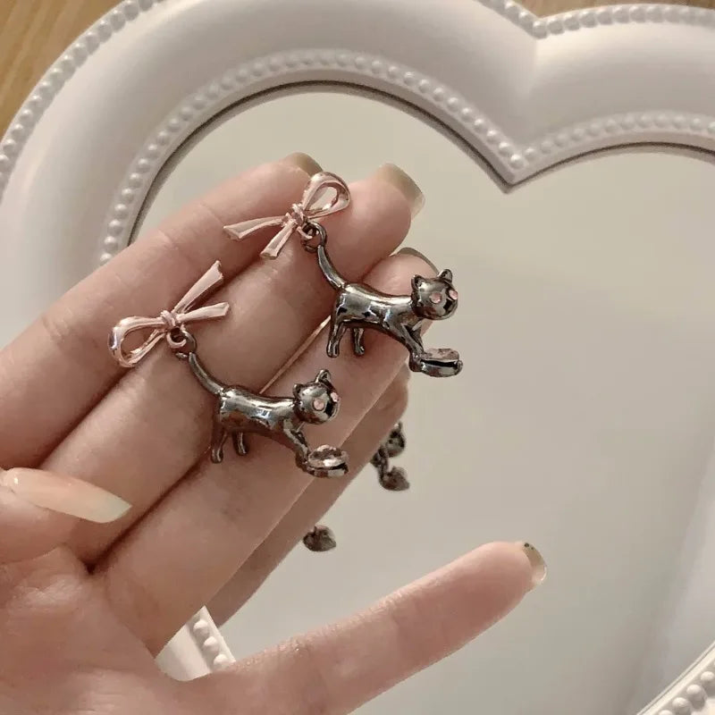 DAIIIBABYYY  -  1 PairPink Bowknot Cat Earrings Cute Girl Decoration Gift for Women Korean Style Earrings for Women jewelry