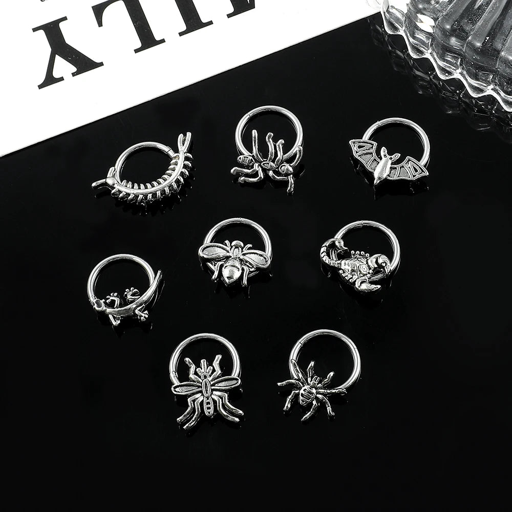 DAIIIBABYYY  -  Fashion Punk Stainless Steel Nose Ring Silver Color Gothic Insect Nose Rings For Women Men Body Cartilage Piercing Jewelry