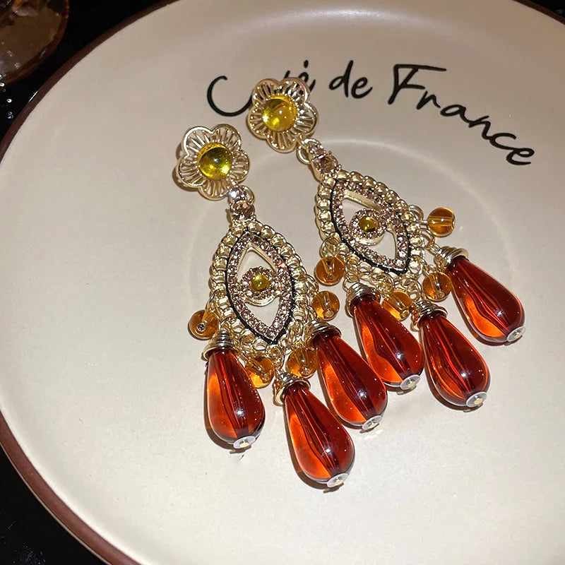 DAIIIBABYYY  -  Flower tassel earrings ethnic style retro earrings
