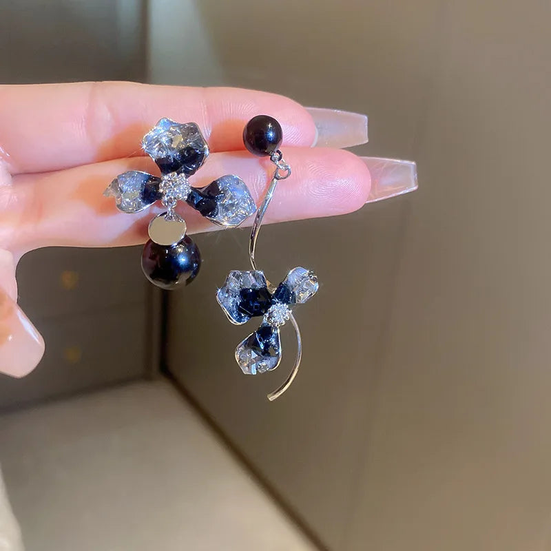 DAIIIBABYYY  -  Luxury Blue Gradient Crystal Butterfly Flower Pearl Earrings Flower Geometric Women Korean Fashion Kpop Tassel Earring