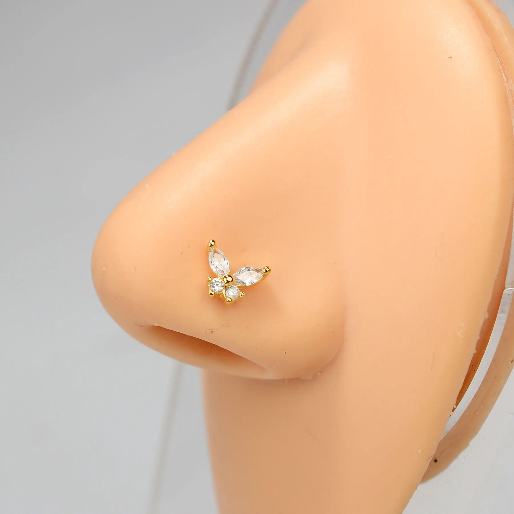 DAIIIBABYYY  -  1PC Stainless Steel Small Nose Rings Crystal Zircon Butterfly Flower Heart Nose Studs 20G Body Piercing Jewelry For Women Men
