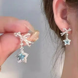 Daiiibabyyy Exquisite Blue Star Shaped Crystal Stud Earrings for Women Personalized Stylish Daily Accessories Party Jewelry Birthday Gifts