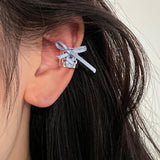 DAIIIBABYYY  -  Y2K Style Ribbon Pink Bow Ties Clip Earrings for Women Girls Sweet Cool Korean Charm Girls Ear Bone Clip Fashion Jewelry Gifts