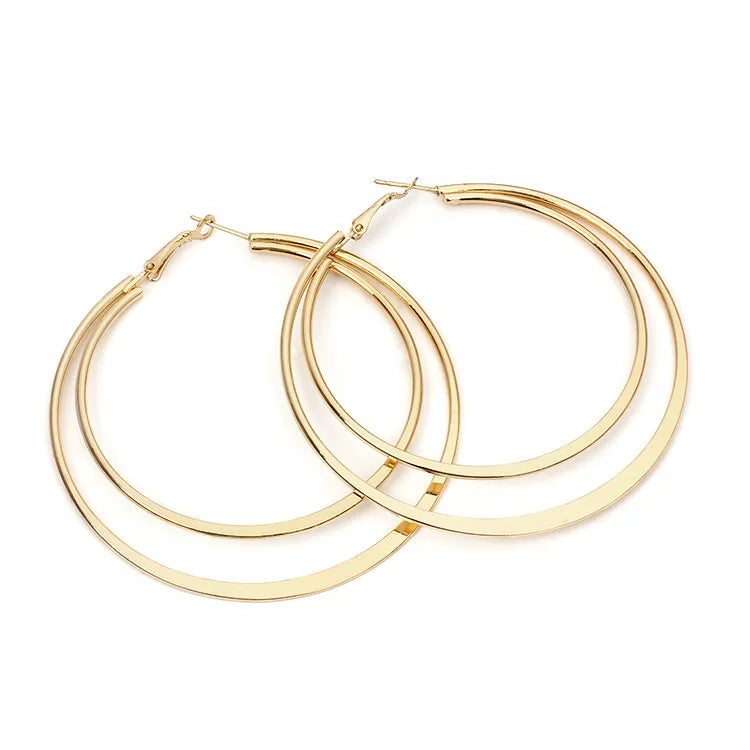 DAIIIBABYYY  -  2Pc Stainless Steel Exaggerated Round Bead Hoop Earring Women Men Smooth Design Vintage Double Rings Earring Personality Jewelry