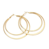 DAIIIBABYYY  -  2Pc Stainless Steel Exaggerated Round Bead Hoop Earring Women Men Smooth Design Vintage Double Rings Earring Personality Jewelry