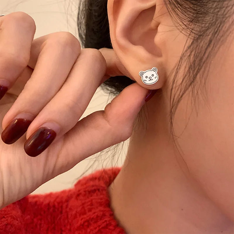 DAIIIBABYYY  -  New Arrival Trendy Cartoon Man & Bear Animal Needle Ladies Stud Earrings Anti Allergy For Women Christmas Gifts