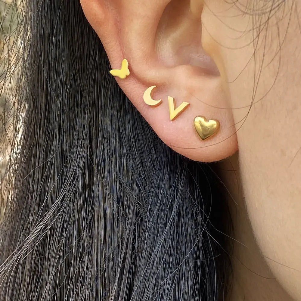 DAIIIBABYYY  -  1Pc Stainless Steel Star Moon Mini Earrings for Women Jewelry  Fashion Heart Butterfly Piercing Stud Earrings for Mother Day