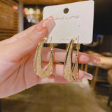 DAIIIBABYYY  -  Korean Gold Color Metal Mesh Crystal Hoop Earrings Women Fashion Jewelry Luxury Geometric Grid Big Circle Earings Femme