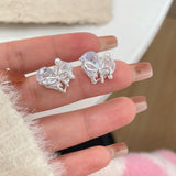 DAIIIBABYYY  -  Girls White Zircon Bow-knot Pearl Drop Earrings for Women Korean Fashion Sweet Cute Bow Stud Earring Luxury Jewelry Gift