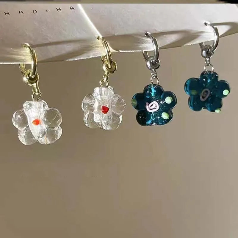 DAIIIBABYYY  -  Flower Glazed Earrings Clear Crystal Texture Paired Unique Cute Colorful Earrings Sweet Trendy Delicate Earrings Women's Jewelry
