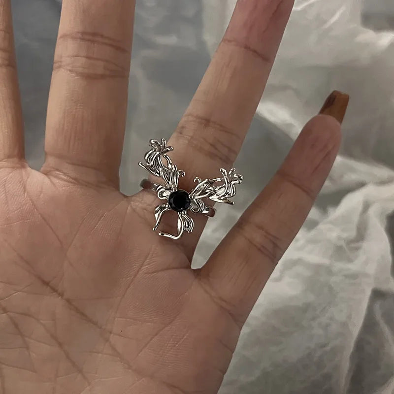 DAIIIBABYYY  -  Pink Acrylic Butterfly Knuckle Ring Set For Women Crystal Enamel Flower Rings Girls Fashion Jewelry