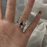 DAIIIBABYYY  -  Pink Acrylic Butterfly Knuckle Ring Set For Women Crystal Enamel Flower Rings Girls Fashion Jewelry