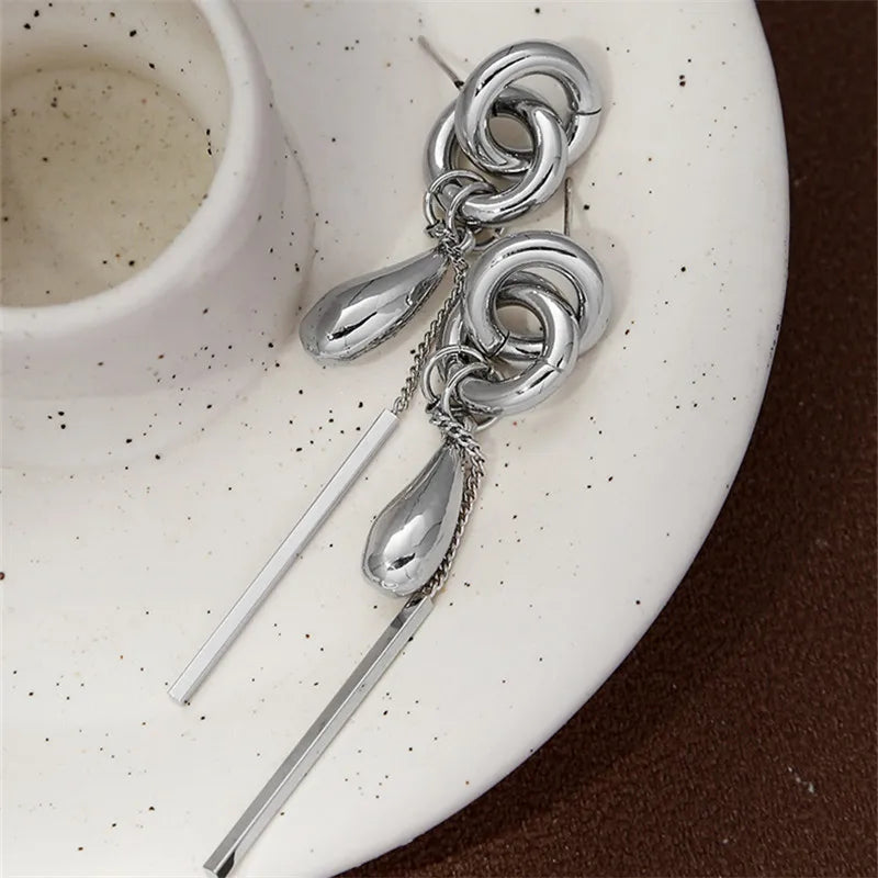 DAIIIBABYYY  -  Fashion Simple Metal Chain Pendant Earrings For Women Personality Popular Long Earrings Travel Jewelry Gift
