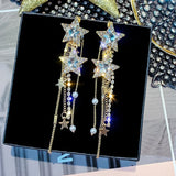 Daiiibabyyy  Korean Style Star Drop Earrings for Women New Bijoux Long Tassel Shiny Blue Crystal Dangle Earrings Jewelry Accessories