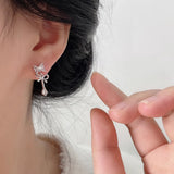 DAIIIBABYYY  -  New Bow Earrings Rhinestones Girls Delicate Compact Fashionable Versatile Suitable Daily Dating Light Luxury Personalized