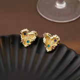 DAIIIBABYYY  -  Fashion Simple Metal Irregular Threaded Heart Earrings for Women Enamel Colored Diamond Inlay Stud Earrings Wedding Jewelry Gift