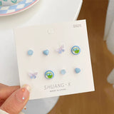 DAIIIBABYYY  -  Korean Fashion Pink Blue Tulip Flower Stud Earrings Set Women Y2K Kpop Butterfly Heart Floral Earring Jewelry Gift