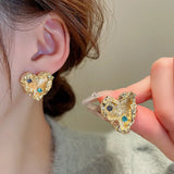 DAIIIBABYYY  -  Fashion Simple Metal Irregular Threaded Heart Earrings for Women Enamel Colored Diamond Inlay Stud Earrings Wedding Jewelry Gift