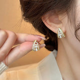 DAIIIBABYYY  -  New Arrival French Light Luxury Zircon Lace Pearl Stud Earrings Fashion Women Geometric Crystal Jewelry Party Gifts