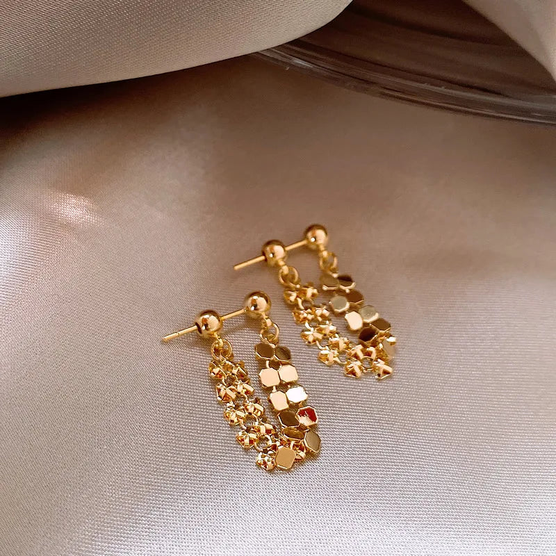 DAIIIBABYYY  -  New Arrival Korean Light Luxury Elegant Tassel Metal Geometric Hoop Earrings For Women Fashion Simple Jewelry Party Gifts
