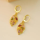 DAIIIBABYYY  -  Fashion Sparkling Colorful Cubic Zirconia Pendant Earrings Multicolor Stone Leaves Rose Gold Charming Pendant Earrings Jewelry
