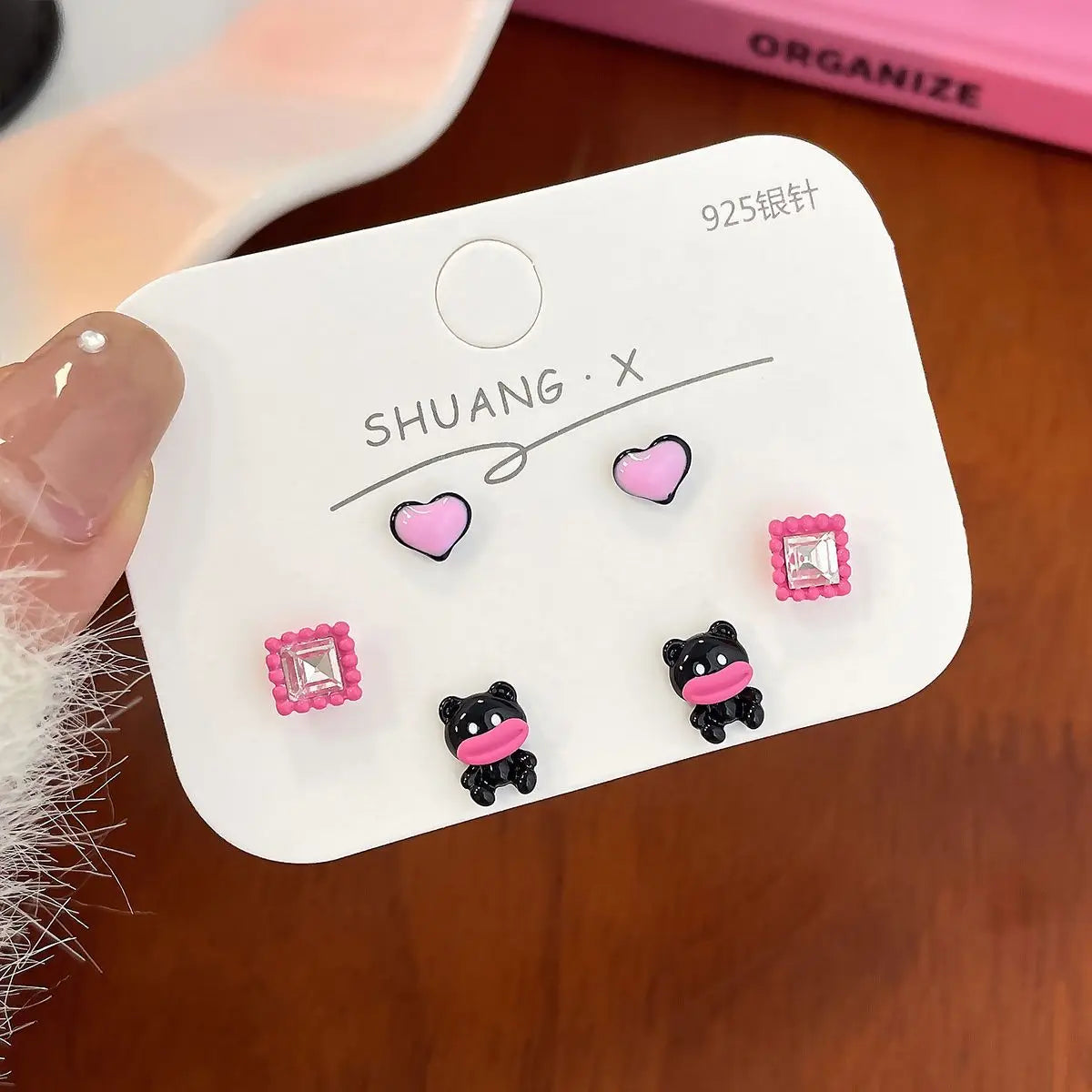 DAIIIBABYYY  -  Pink Glass Heart Butterfly Stud Earrings Set White Flower Korean Fashion Women Sweet Earring Jewelry Piercing brincos