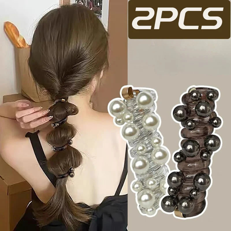 DAIIIBABYYY  -  New Long Telephone Hair Rings Creative High Elastic Headwear Elegant Pearl Low Ponytail Holder Fashion Hair Bands for Women
