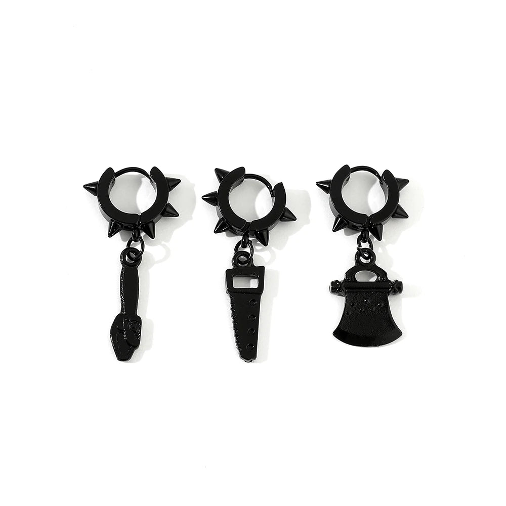 DAIIIBABYYY  -  Fashion Gothic Small Hoop Earrings Set Alloy Korean Style Earrings to Gift Ears Piercing Jewelry Men Accessories for Women