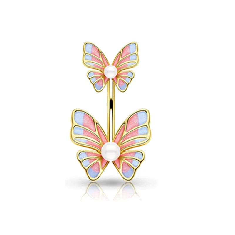DAIIIBABYYY  -  Fashion Crystal Stainless Steel Flower Butterfly Belly Piercing for Women Silver Color Belly Button Rings Body Jewelry