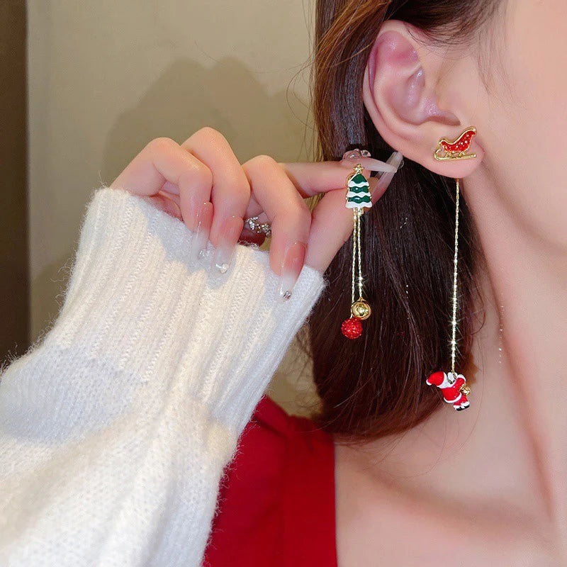 DAIIIBABYYY  -  Xmas Santa Claus Drop Earrings Christmas Tree Snowflake Long Tassel Chain Earring Women Fashion Jewelry Girlfriends Gift Red