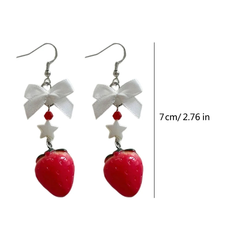 DAIIIBABYYY  -  Elegant Bowknot Strawberry Ear Rings Sweet and Delicate Fruit Eardrops Gift Women Ornament for Daily Wear
