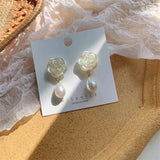 DAIIIBABYYY  -  South Korea New Temperament White Camellia Long Dangle Earring Elegant Water Drop Pearl Flower Earrings For Women Jewelry